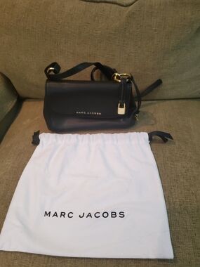 Marc Jacobs Black Leather Crossbody Bag with Gold Accents